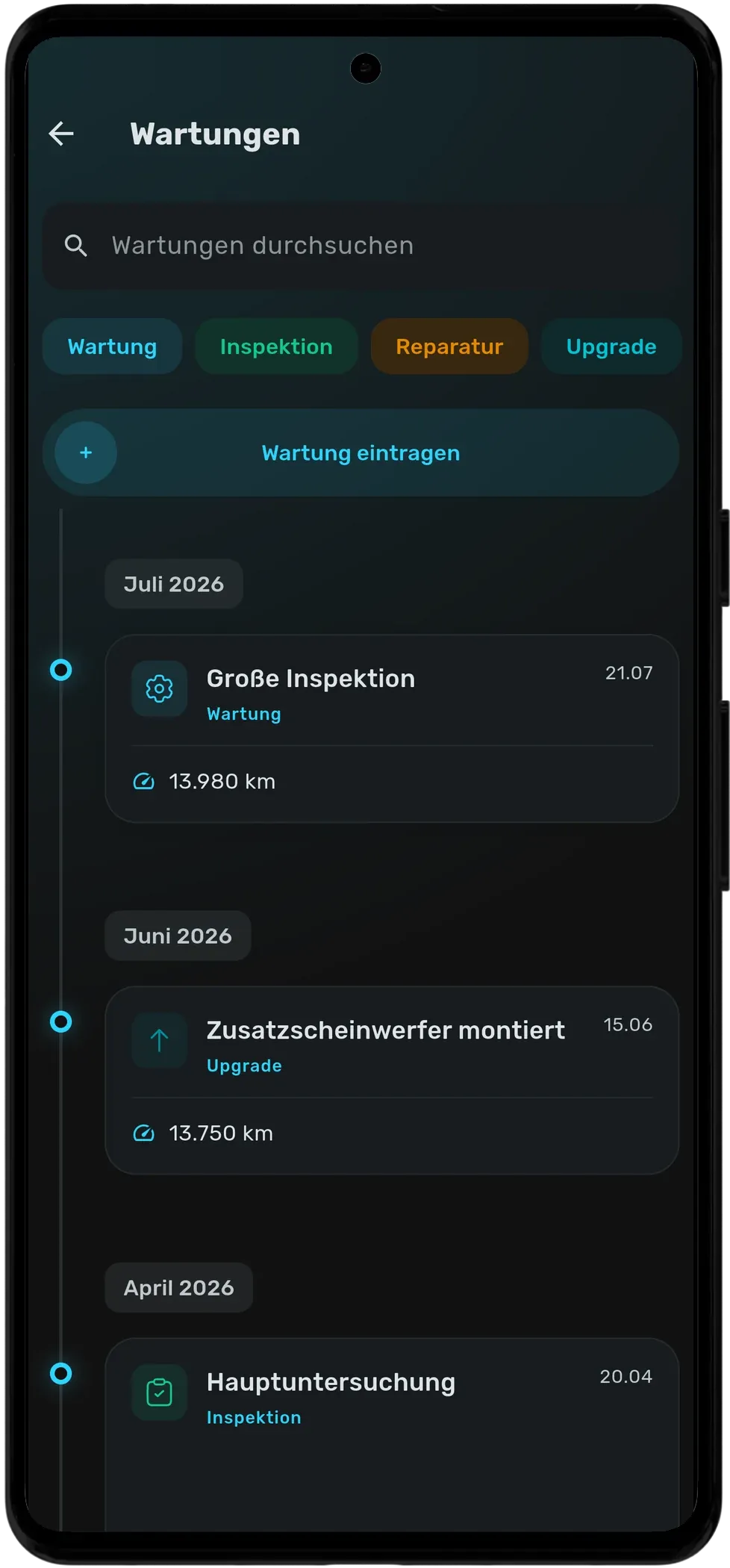 Wartello App – Wartungsbuch